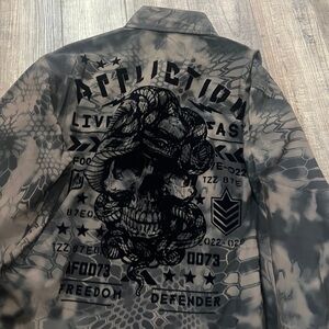 Affliction Black & Gray Skull Snake Camo button up